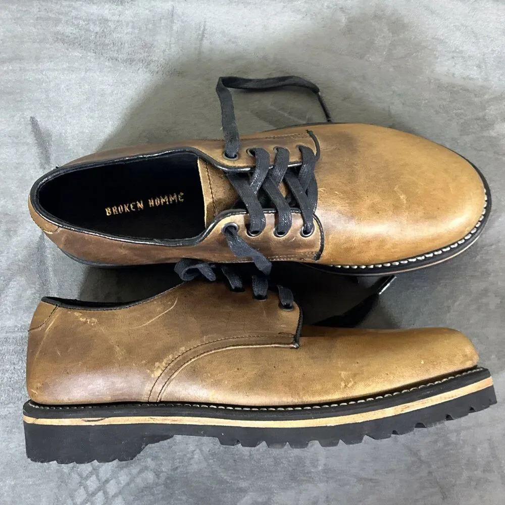 Broken Homme Leather Work Shoes Derby Lace Up Classic 8.5 USA Men’s Vibram
